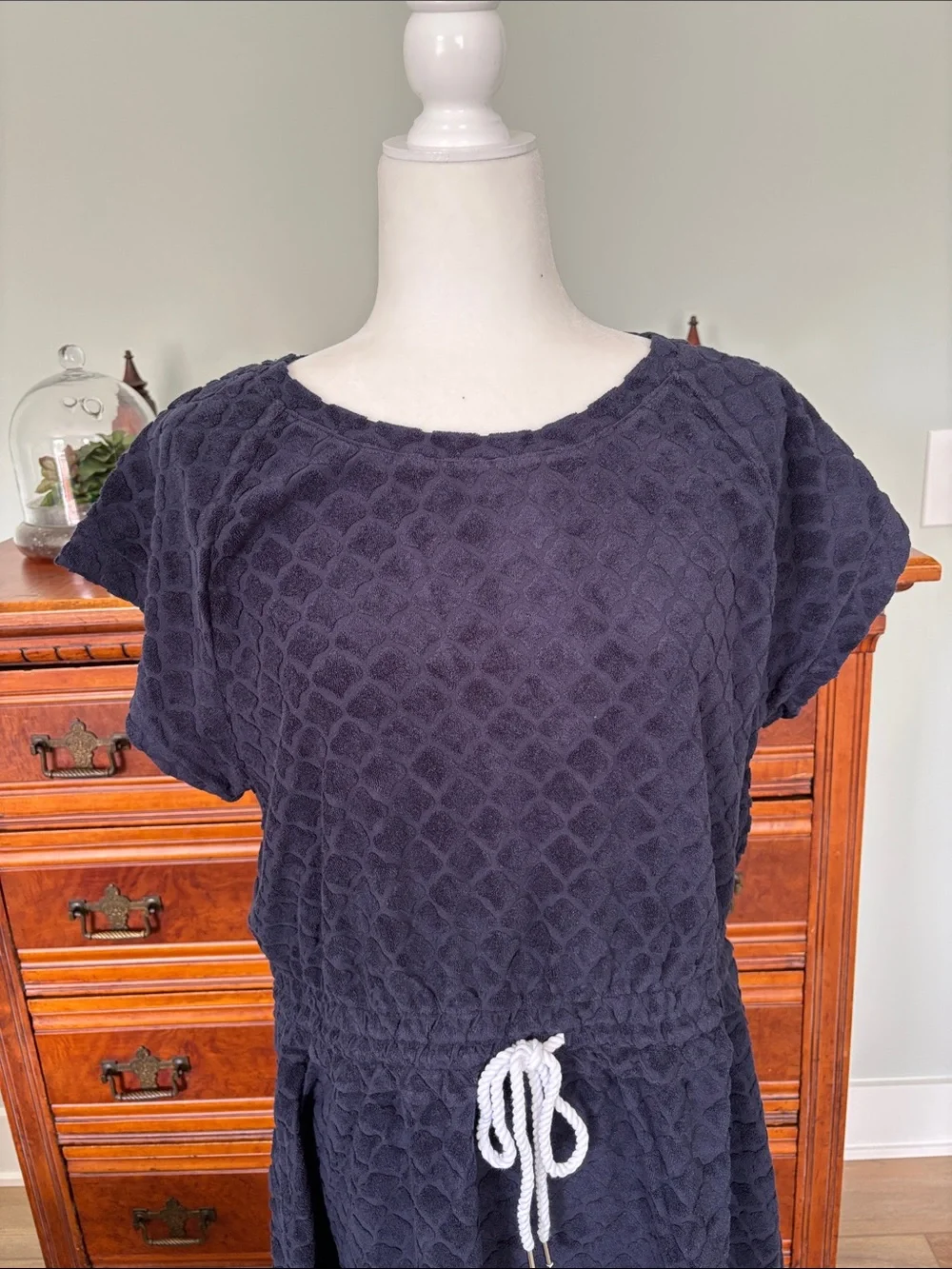 NWT Talbots T by Talbots Towel Terry T Shirt Tie Waist Dress Blue Size L Coastal